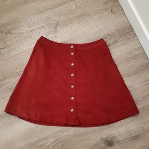 Suede Red Buttondown Skirt